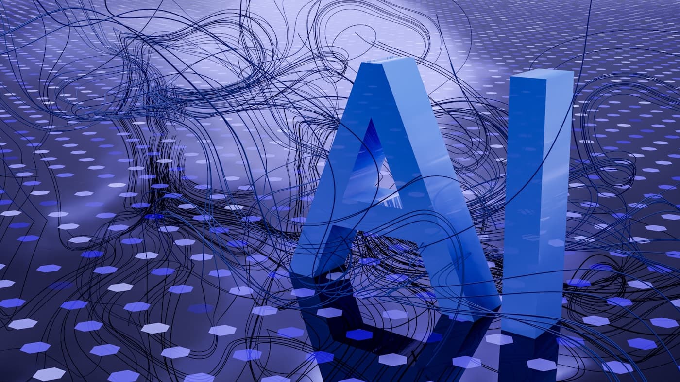 Abstract AI neural network visualization on dark background