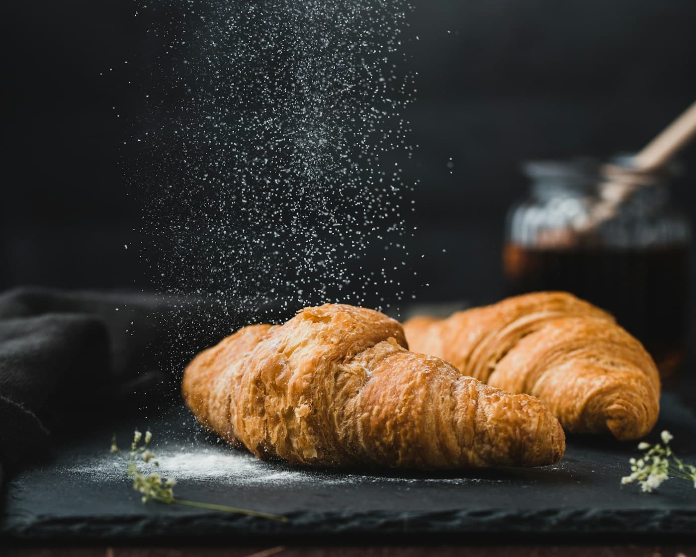 Fresh bread and pastries in a bakery display